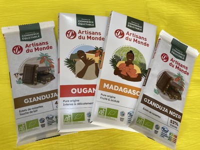 Une nouvelle gamme de chocolats équitable est arrivée : chocolat noir 70 % de cacao, chocolat vegan, à la fleur de sel